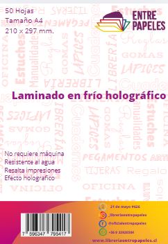 Laminado en frio holográfico tornasol tamaño A4 50 hojas