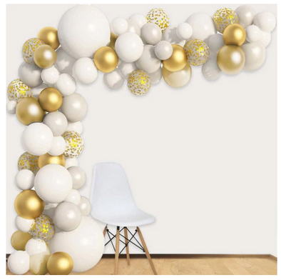 Set Decoracion Blanco-Dorado (110 Globos + Accesorios)