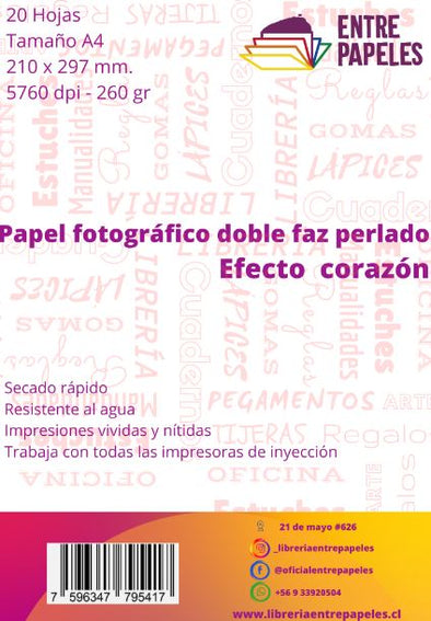 Papel fotográfico doble faz perlado Efecto Corazón