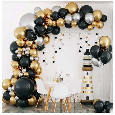 Set Decoracion Negro-Dorado (110 Globos + Accesorios)