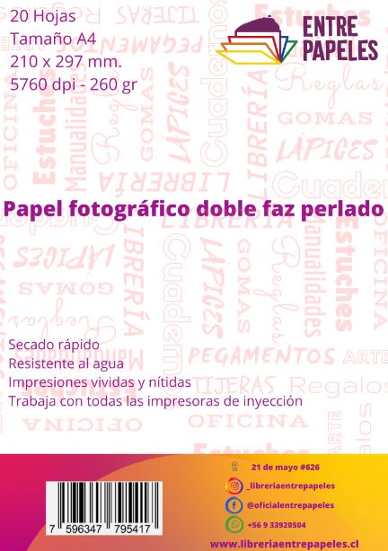 Papel fotográfico doble faz plateado