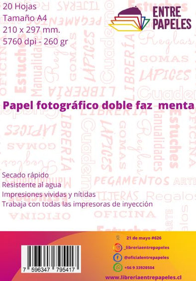 Papel fotográfico doble faz menta