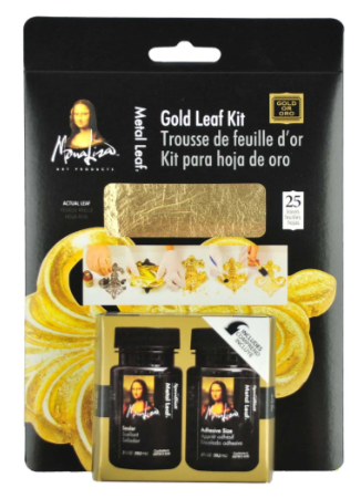 Kit de 25 hojas Pan de Oro + Adhesivo 59ml y Sellador Mona Lisa