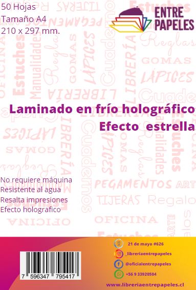 Laminado en frio holográfico efecto estrella tamaño A4 50 hojas