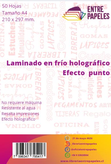 Laminado en frio holográfico efecto punto tamaño A4 50 hojas