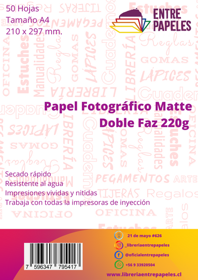 Papel Fotográfico Matte  Doble Faz 220g