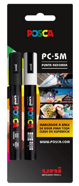 Posca 5M (1.8 - 2.5mm) - Set De 2 Marcadores Negro Y Blanco