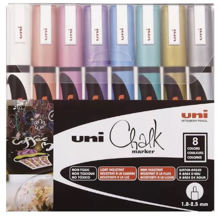 Marcadores Tiza Uni-Chalk 5M Set 8 Colores Metálicos
