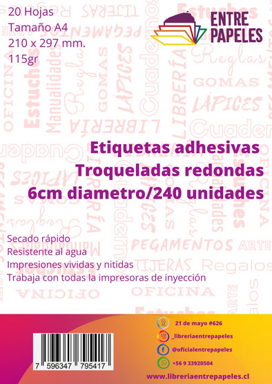 Etiquetas adhesivas troqueladas 6cm