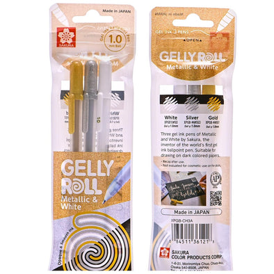 Lápiz Gel Gelly Roll Sakura 3 Colores (Oro, plata y blanco)