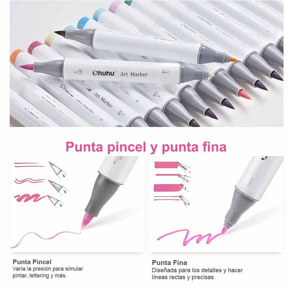 OHUHU 48 MARCADORES DE ALCOHOL PASTEL + 1 BLENDER. PINCEL&FINA