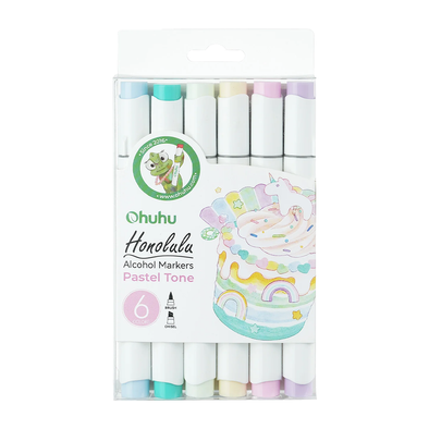 OHUHU HONOLULU MARCADORES BASE ALCOHOL DE DOBLE PUNTA 6 COLORES PASTEL