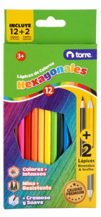 Lápices 12 colores + 1 lápiz grafito + 1 lápiz bimetálico