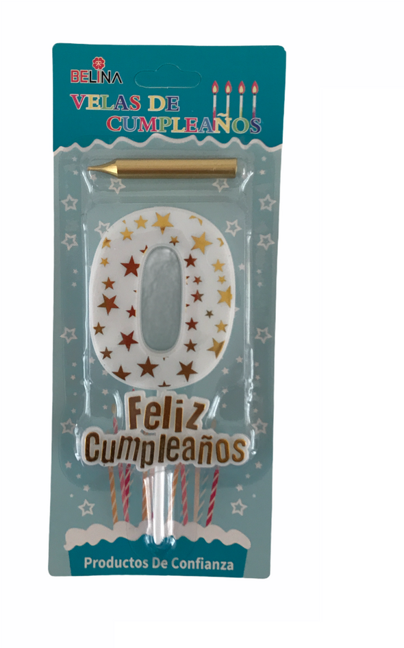 Vela grande Número feliz cumpleaños blanca / dorado