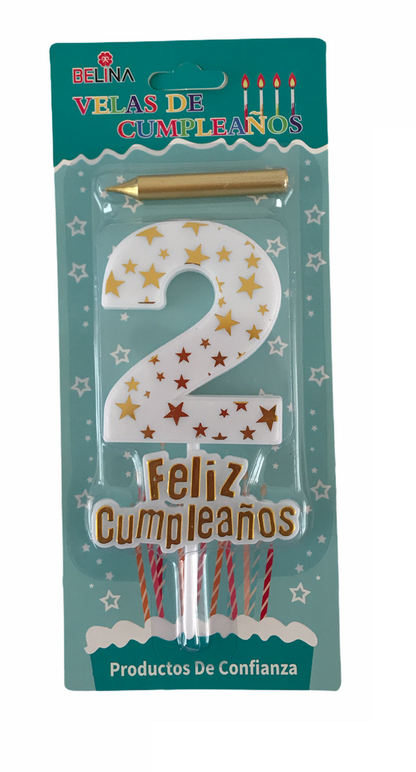 Vela grande Número feliz cumpleaños blanca / dorado