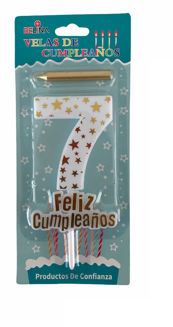 Vela grande Número feliz cumpleaños blanca / dorado