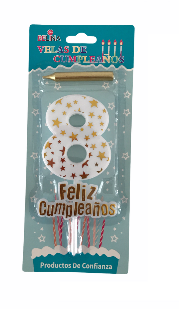 Vela grande Número feliz cumpleaños blanca / dorado