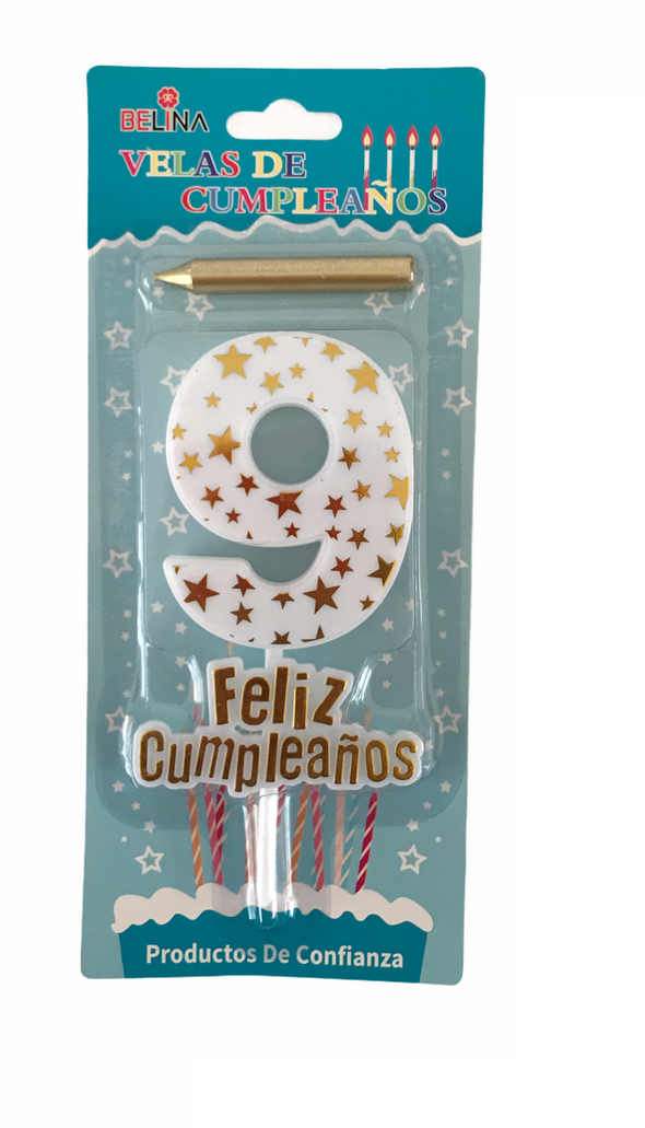 Vela grande Número feliz cumpleaños blanca / dorado