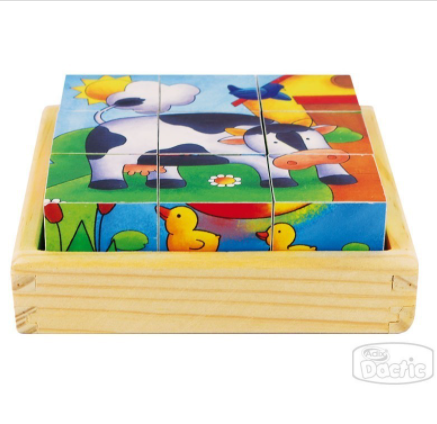 Puzzle cubo animales madera